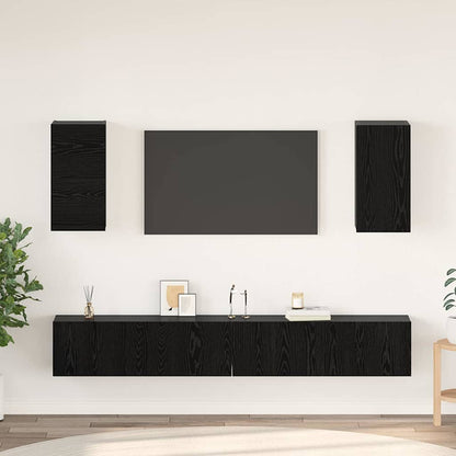 Mobile TV da Parete 3 pcs Rovere Nero Legno multistrato