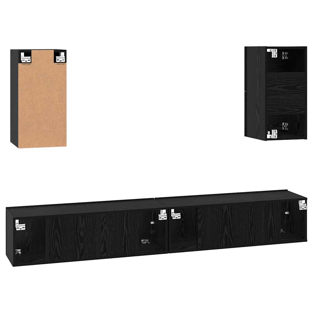 Mobile TV da Parete 3 pcs Rovere Nero Legno multistrato | homemem39