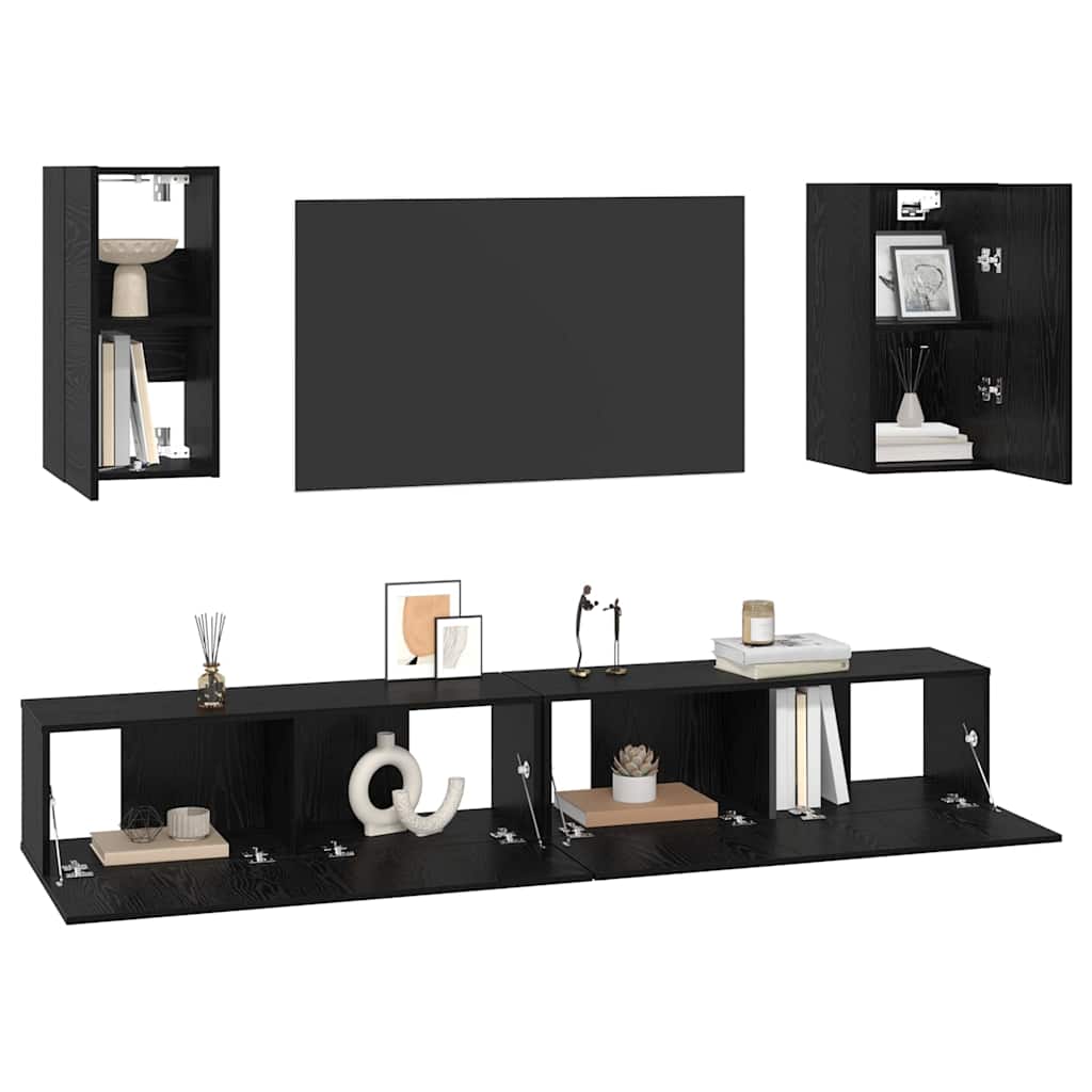 Mobile TV da Parete 3 pcs Rovere Nero Legno multistrato | homemem39