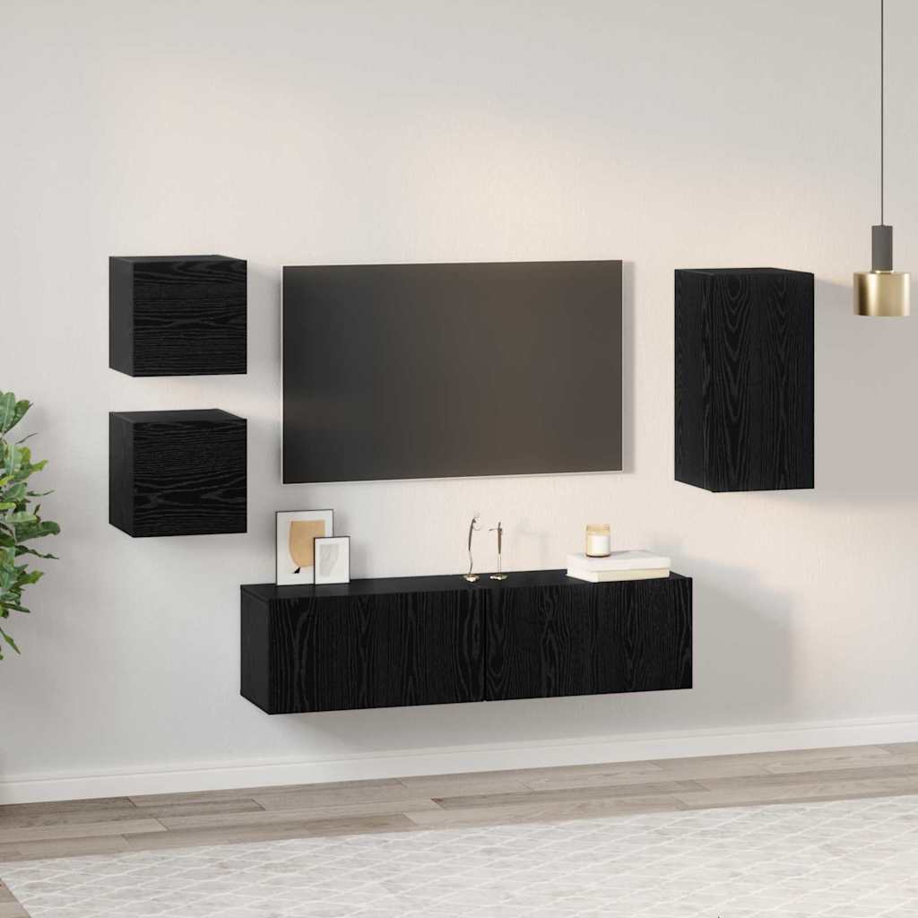 Set mobile TV 5 pcs Rovere Nero Legno multistrato | homemem39