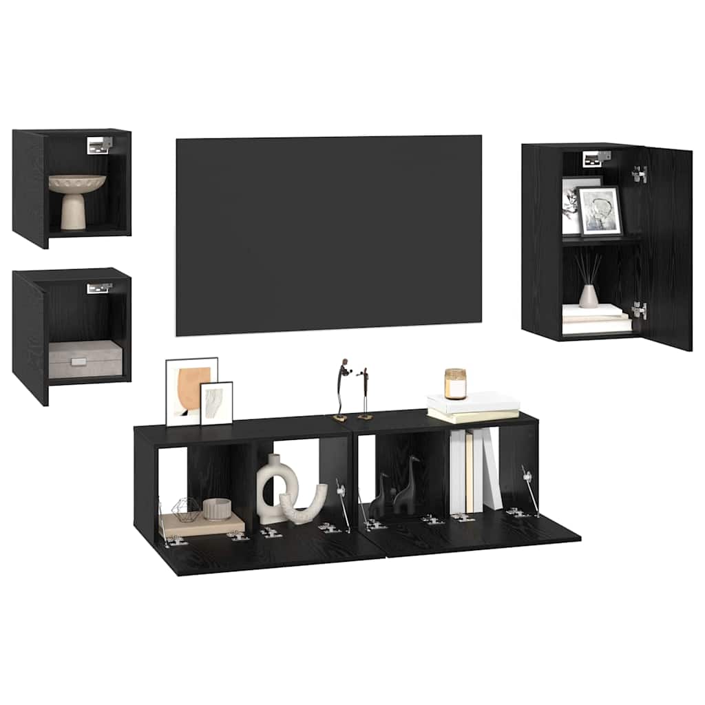 Set mobile TV 5 pcs Rovere Nero Legno multistrato