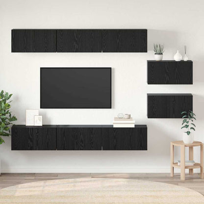 Set mobile TV Montaggio a parete Rovere Nero Legno multistrato