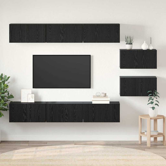 Set mobile TV Montaggio a parete Rovere Nero Legno multistrato