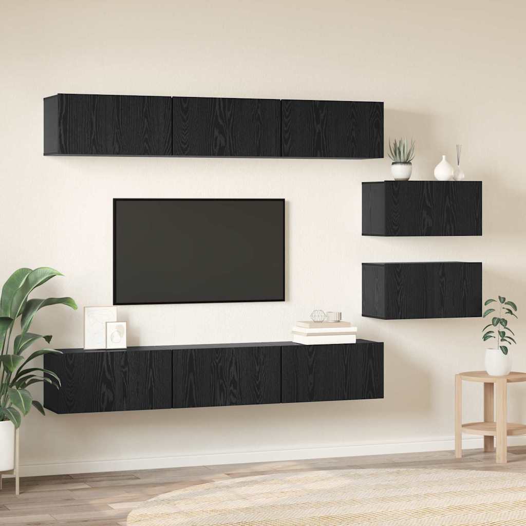 Set mobile TV Montaggio a parete Rovere Nero Legno multistrato