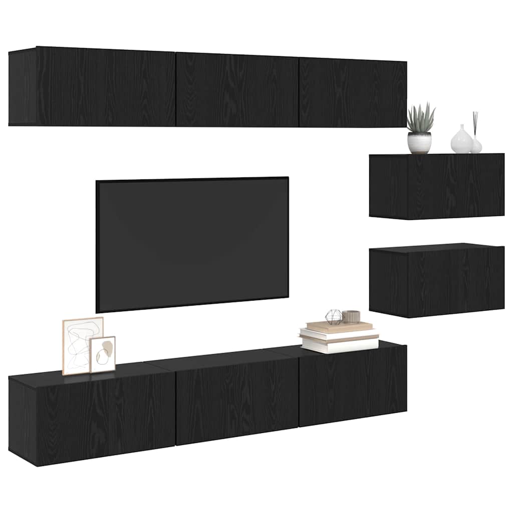 Set mobile TV Montaggio a parete Rovere Nero Legno multistrato