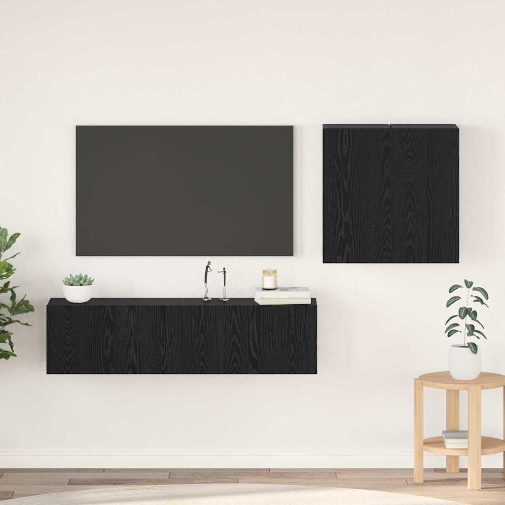 Set mobile TV Montaggio a parete Rovere Nero Legno multistrato