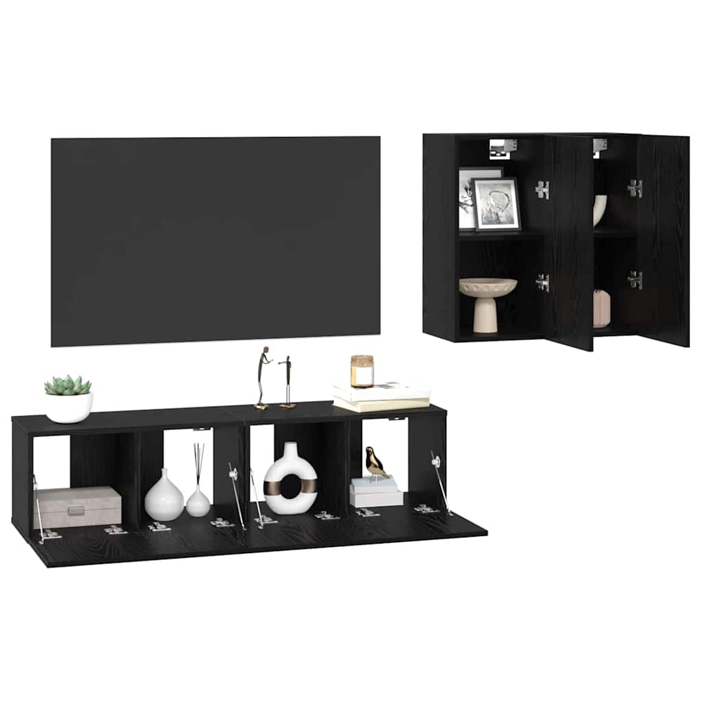 Set mobile TV Montaggio a parete Rovere Nero Legno multistrato