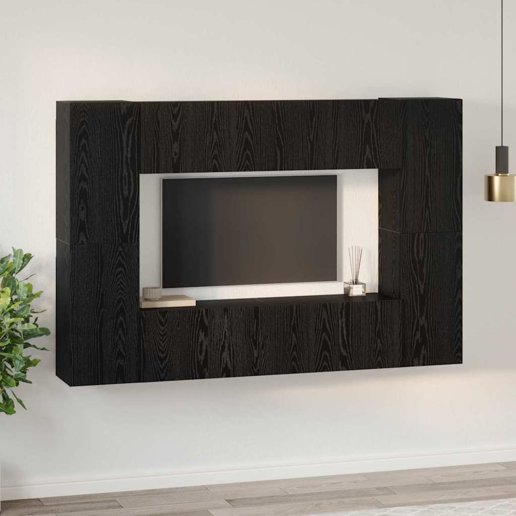 Set mobile TV Montaggio a parete Rovere Nero Legno multistrato