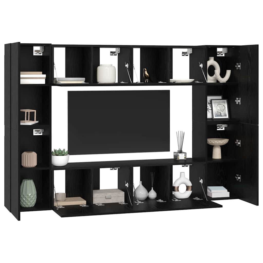 Set mobile TV Montaggio a parete Rovere Nero Legno multistrato
