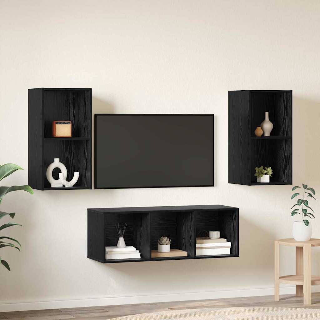 Set mobile TV 3 pcs Rovere Nero Legno multistrato