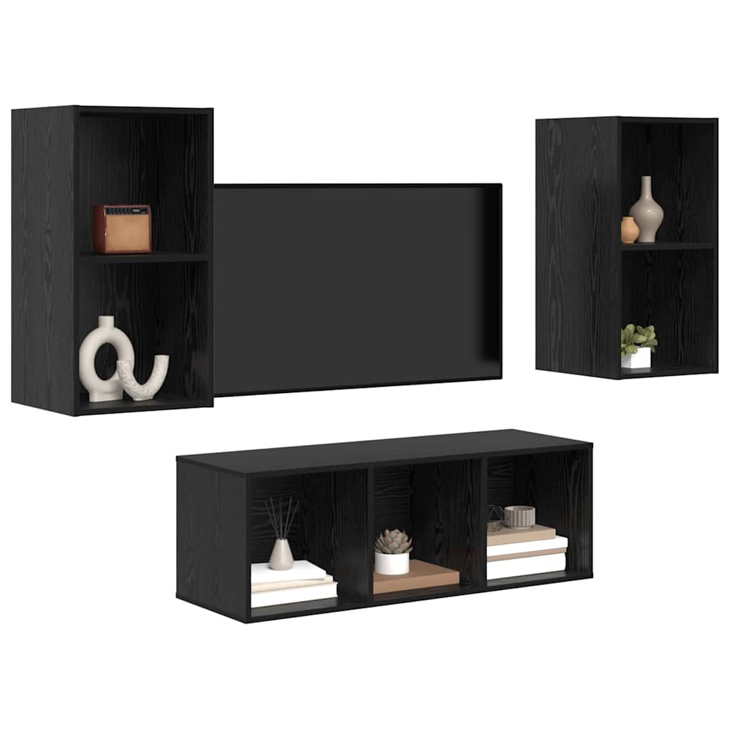 Set mobile TV 3 pcs Rovere Nero Legno multistrato