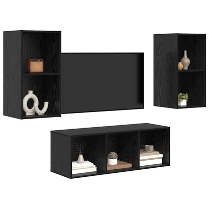 Set mobile TV 3 pcs Rovere Nero Legno multistrato