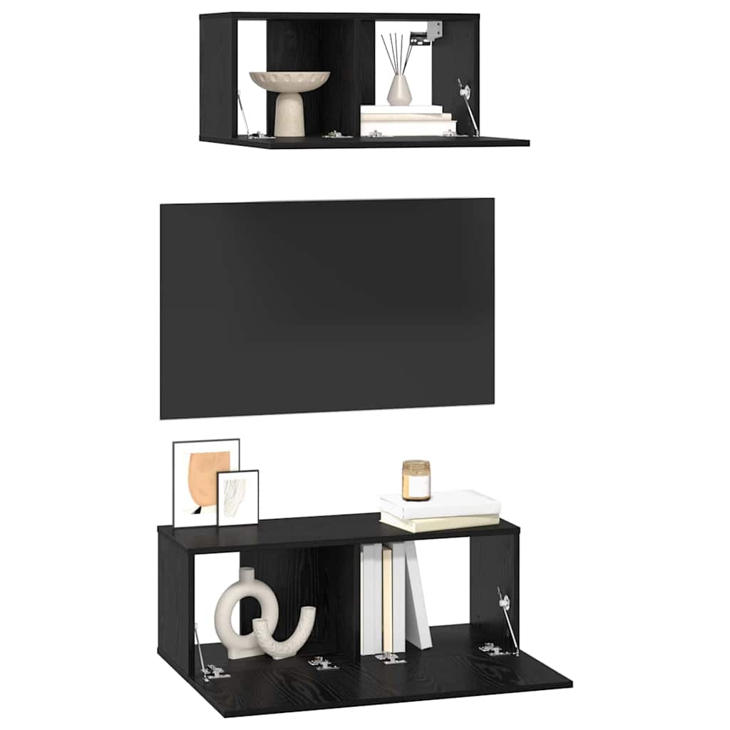 Set mobile TV 2 pcs Rovere Nero Legno multistrato