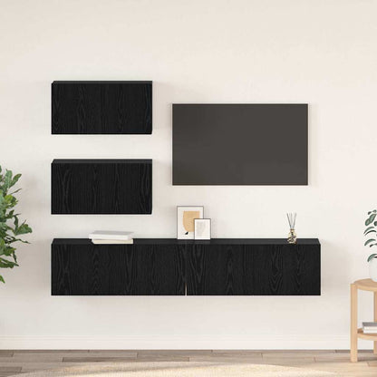 Set mobile TV 4 pcs Rovere Nero Legno ingegnerizzato
