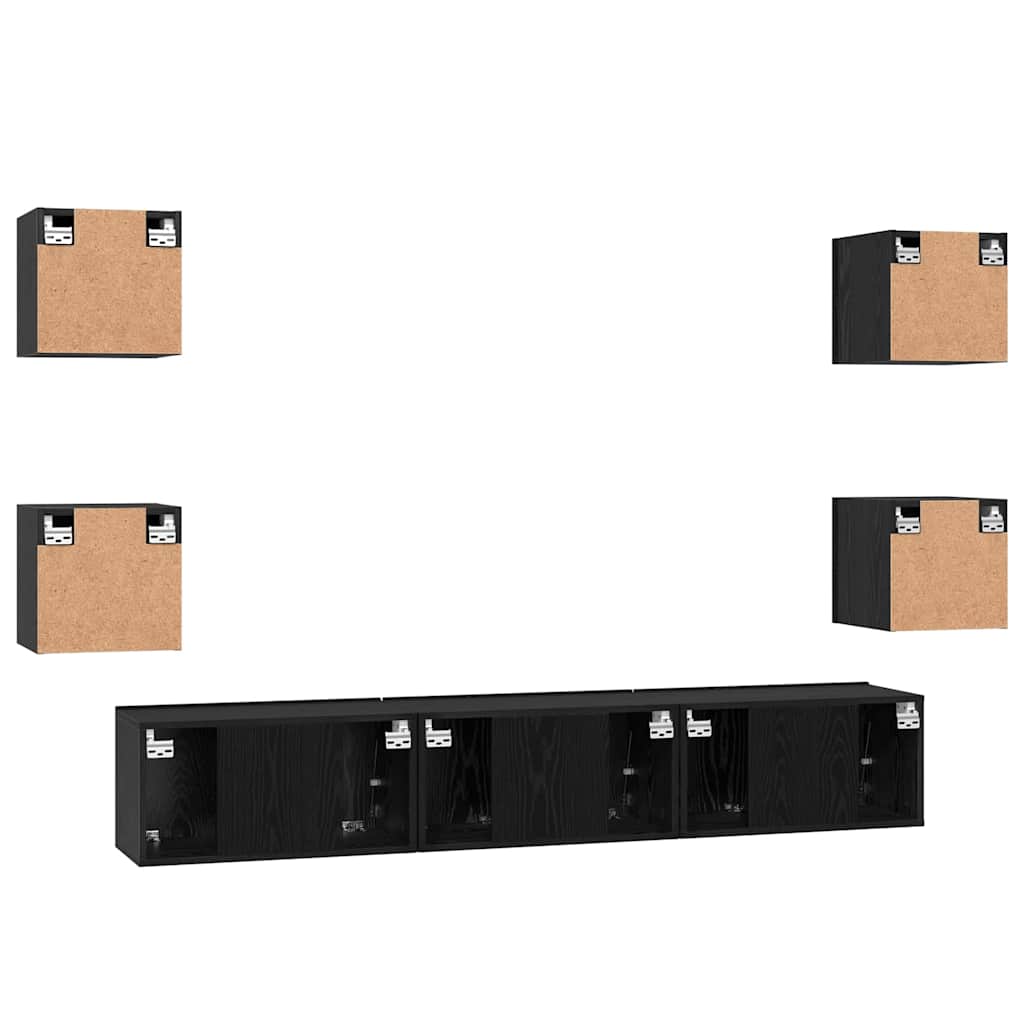Set mobile TV 7 pcs Rovere Nero Legno ingegnerizzato