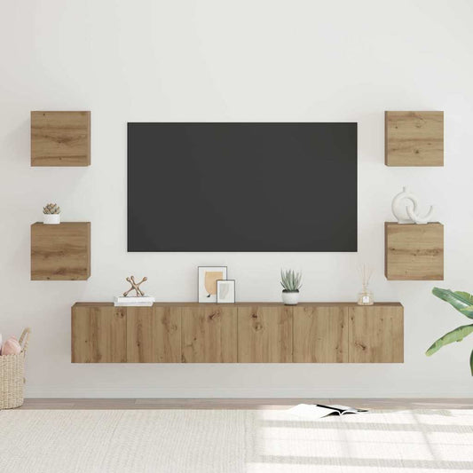 Set mobile TV 7 pz Rovere artigianale Legno ingegnerizzato