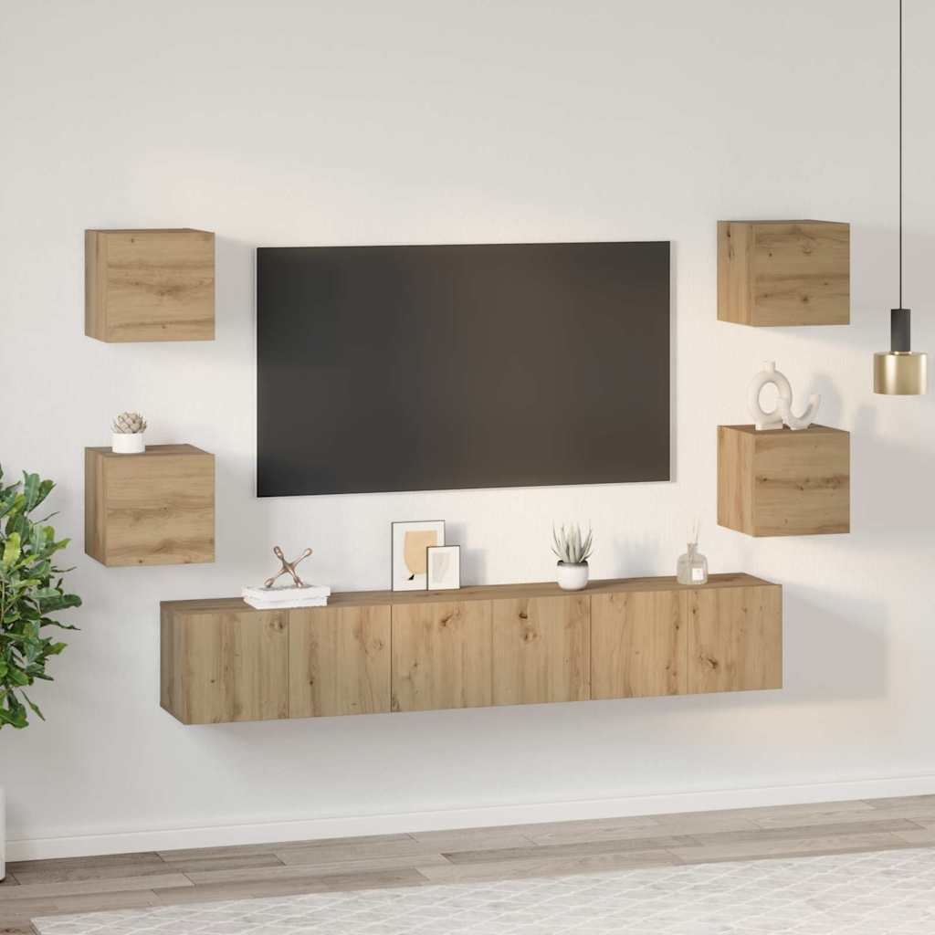 Set mobile TV 7 pz Rovere artigianale Legno ingegnerizzato | homemem39