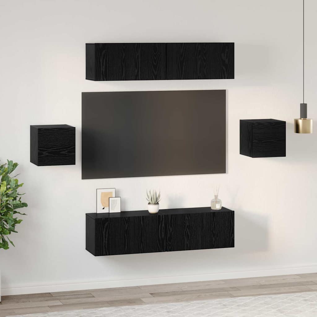 Set mobile TV 6 pcs Rovere Nero Legno multistrato | homemem39