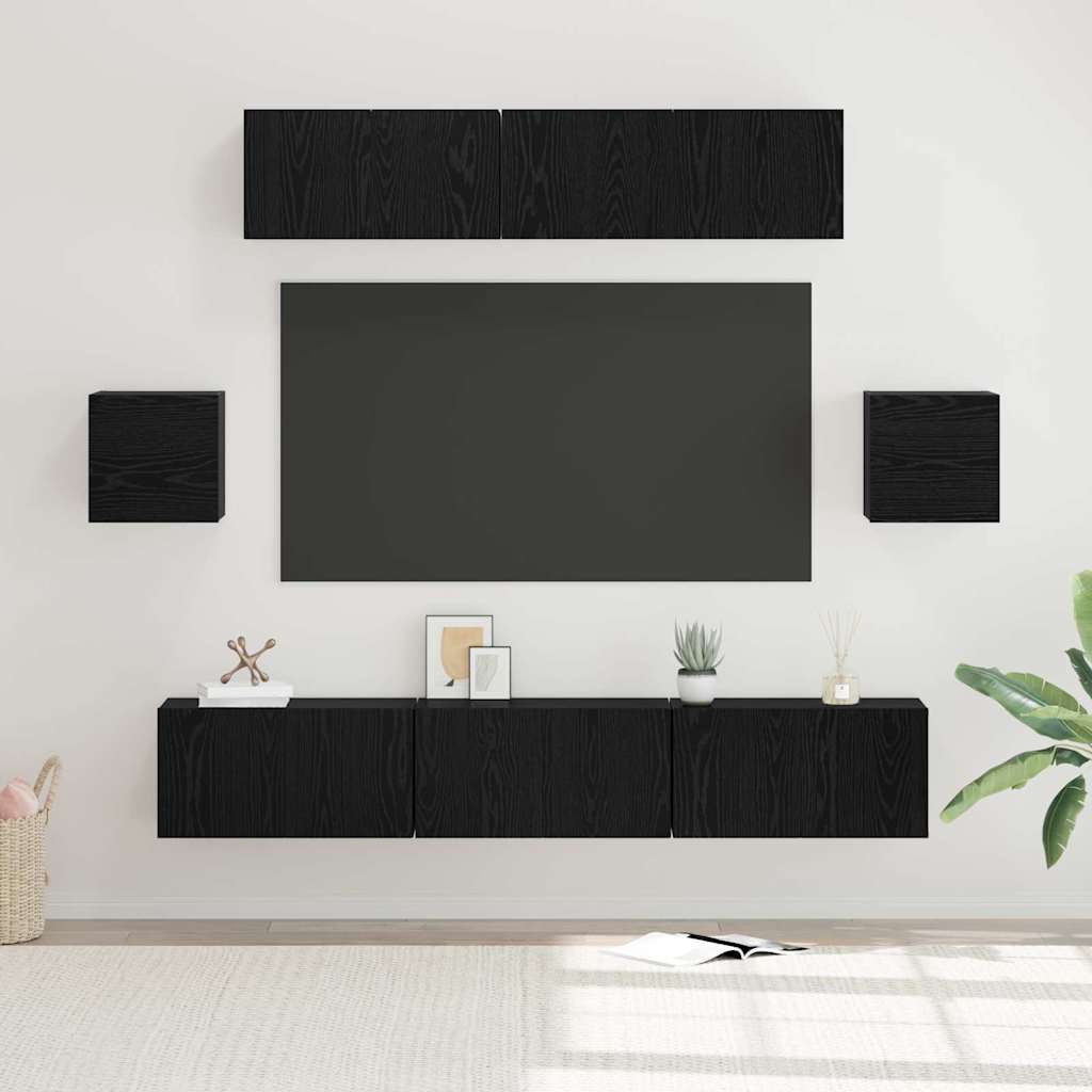Set mobile TV 7 pcs Rovere Nero Legno multistrato