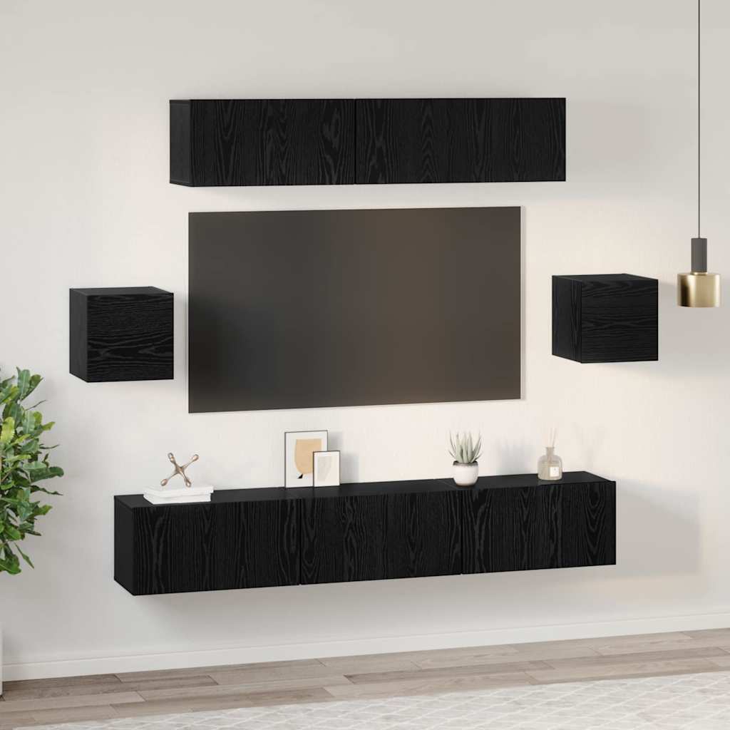 Set mobile TV 7 pcs Rovere Nero Legno multistrato | homemem39