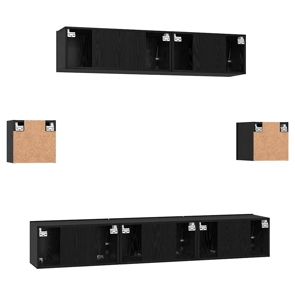 Set mobile TV 7 pcs Rovere Nero Legno multistrato