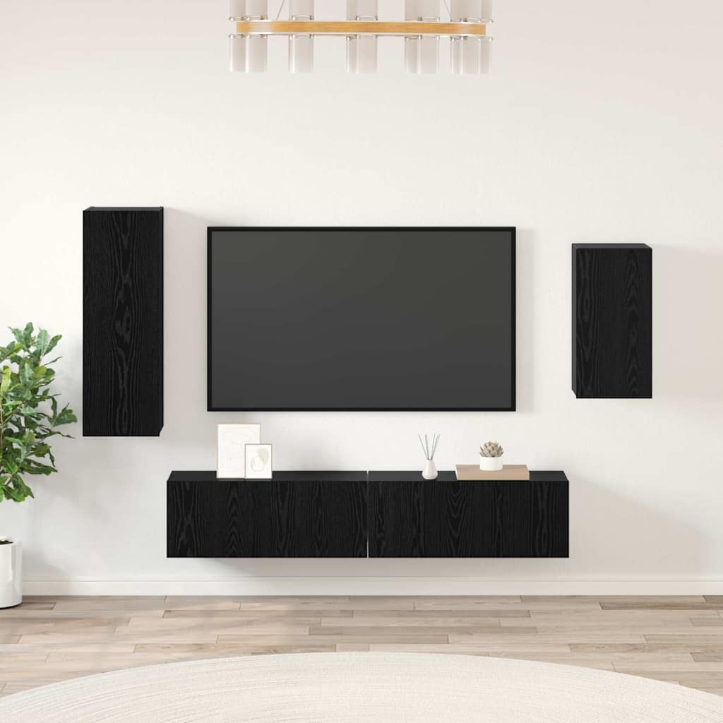 Set mobile TV 4 pcs Rovere Nero Legno multistrato