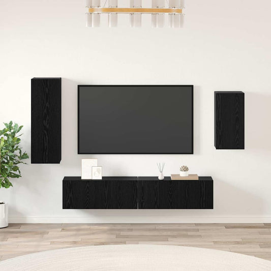 Set mobile TV 4 pcs Rovere Nero Legno multistrato