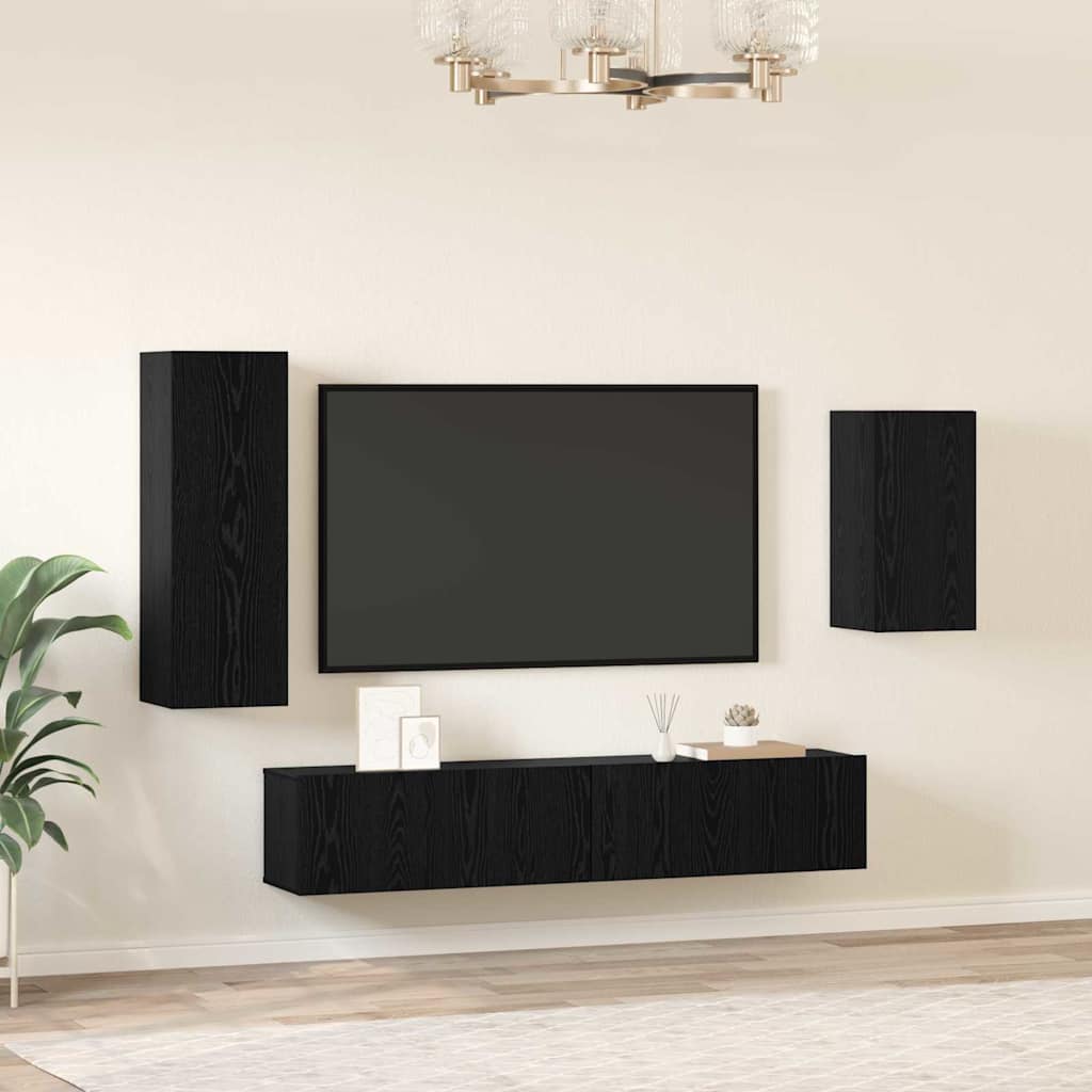 Set mobile TV 4 pcs Rovere Nero Legno multistrato