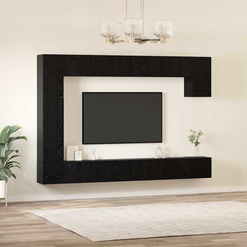 Set mobile TV 9 pcs Rovere Nero Legno multistrato | homemem39