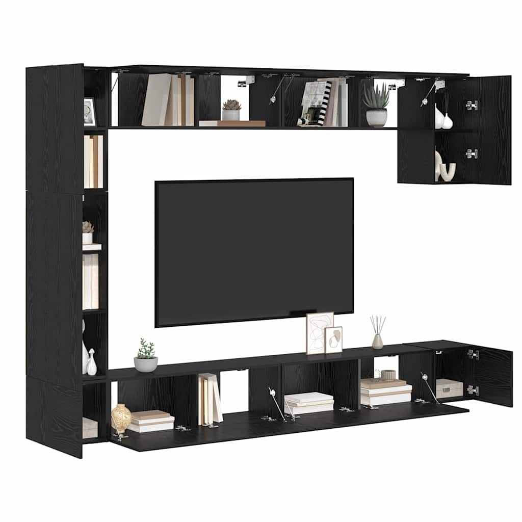 Set mobile TV 9 pcs Rovere Nero Legno multistrato | homemem39