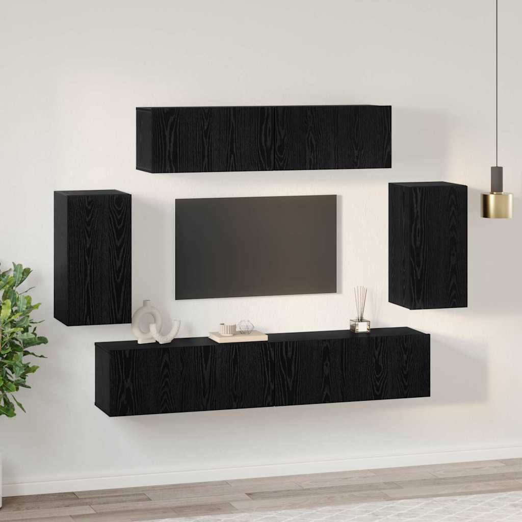 Set mobile TV 6 pcs Rovere Nero Legno multistrato
