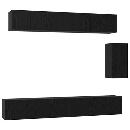 Set mobile TV con cassetto 6 pcs Rovere Nero Legno multistrato