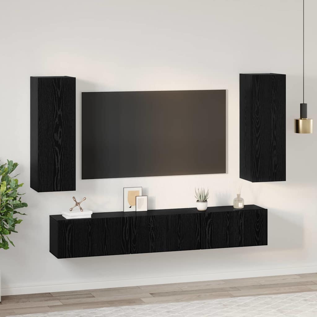 Set mobile TV 5 pcs Rovere Nero Legno multistrato