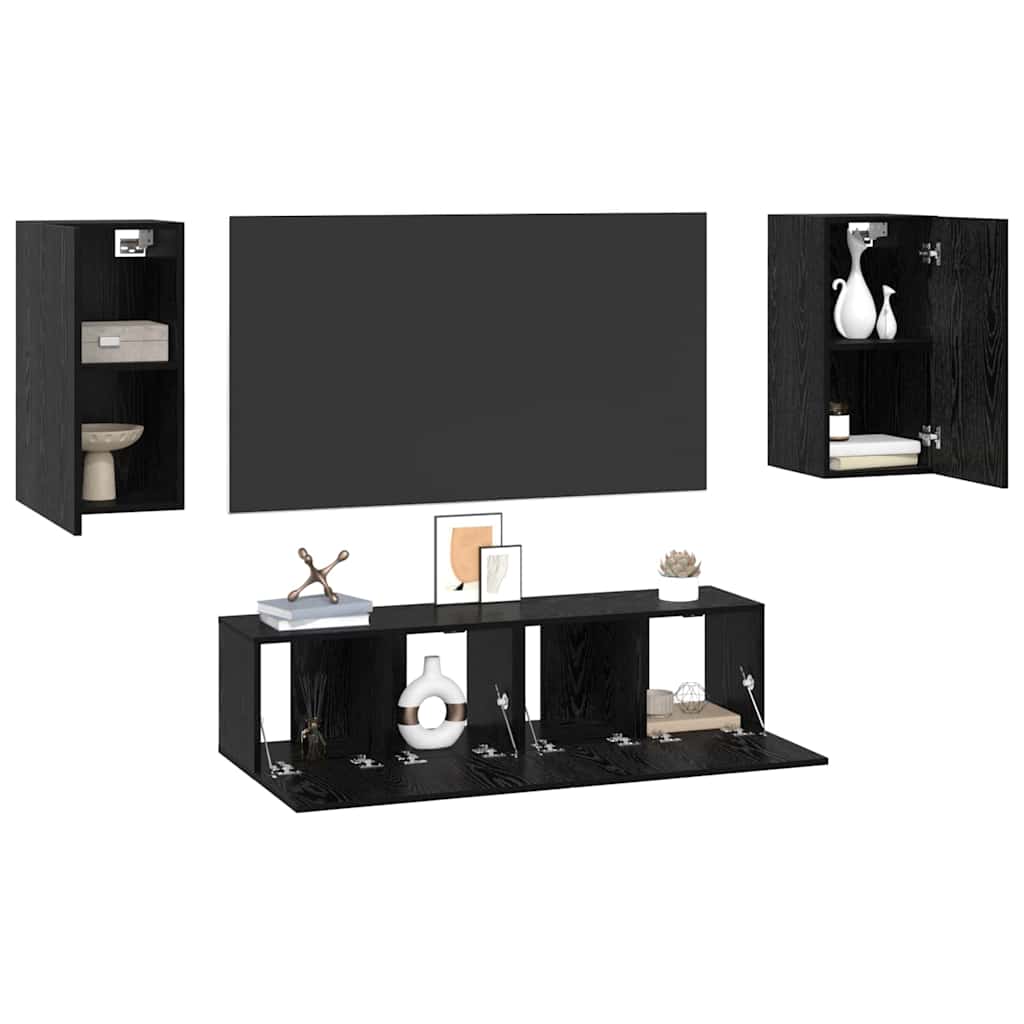 Set mobile TV Montaggio a parete Rovere Nero Legno multistrato