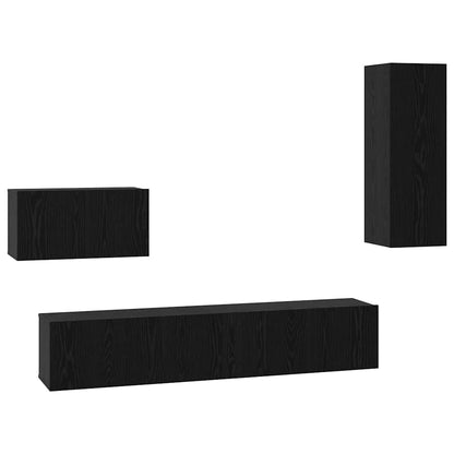 Mobile TV da Parete 4 pcs Rovere Nero Legno multistrato