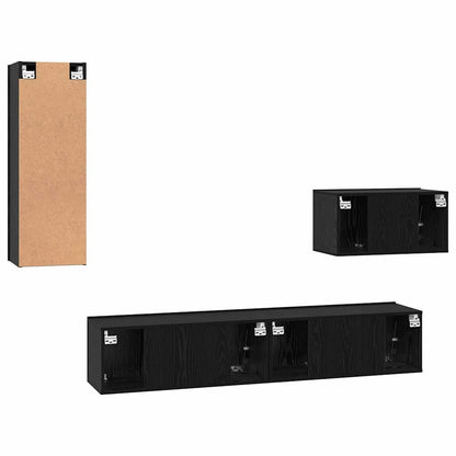 Mobile TV da Parete 4 pcs Rovere Nero Legno multistrato