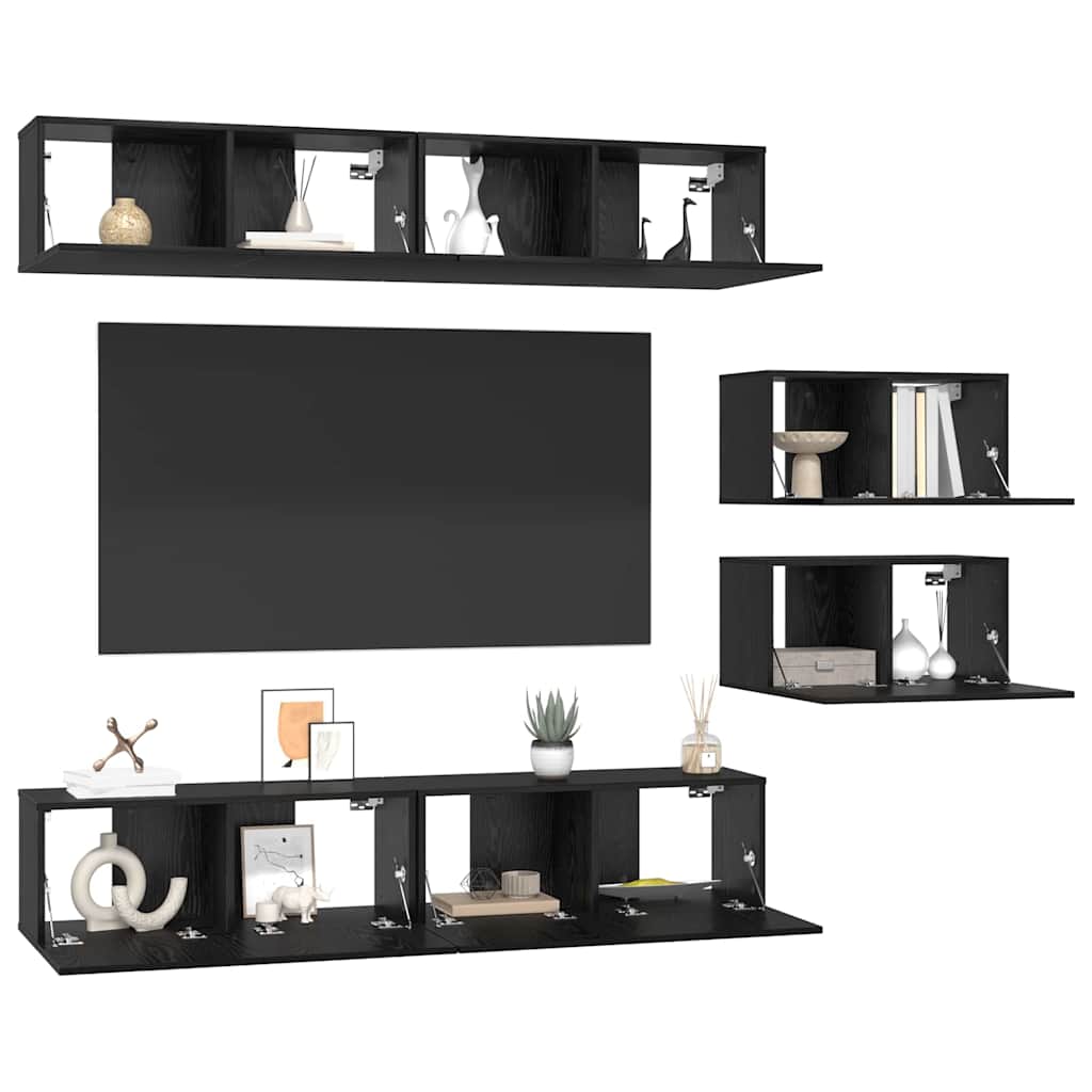 Set mobile TV 6 pcs Rovere Nero Legno multistrato