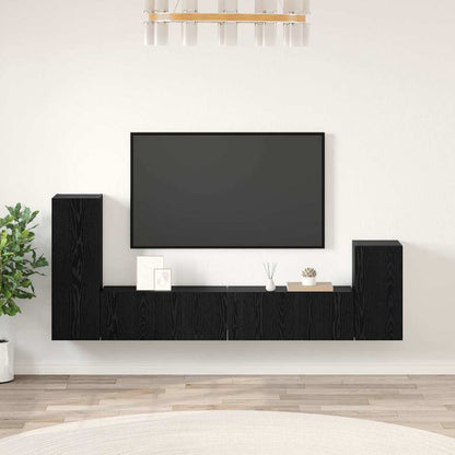 Mobile TV da Parete 3 pcs Rovere Nero Legno multistrato