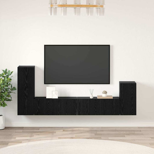 Mobile TV da Parete 3 pcs Rovere Nero Legno multistrato
