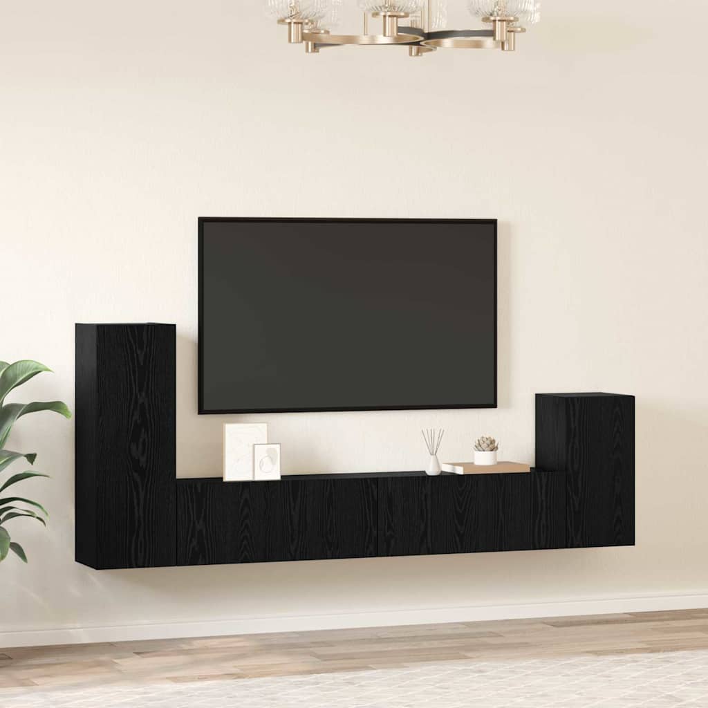 Mobile TV da Parete 3 pcs Rovere Nero Legno multistrato