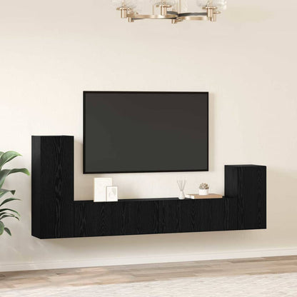 Mobile TV da Parete 3 pcs Rovere Nero Legno multistrato