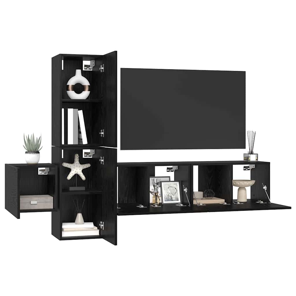 Set mobile TV 5 pcs Rovere Nero Legno multistrato