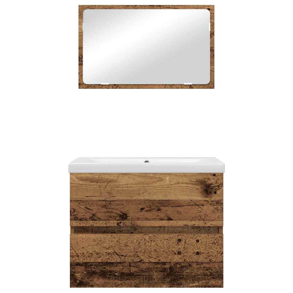 Set di mobili per il bagno con cassetto 3 pcs Legno vecchio