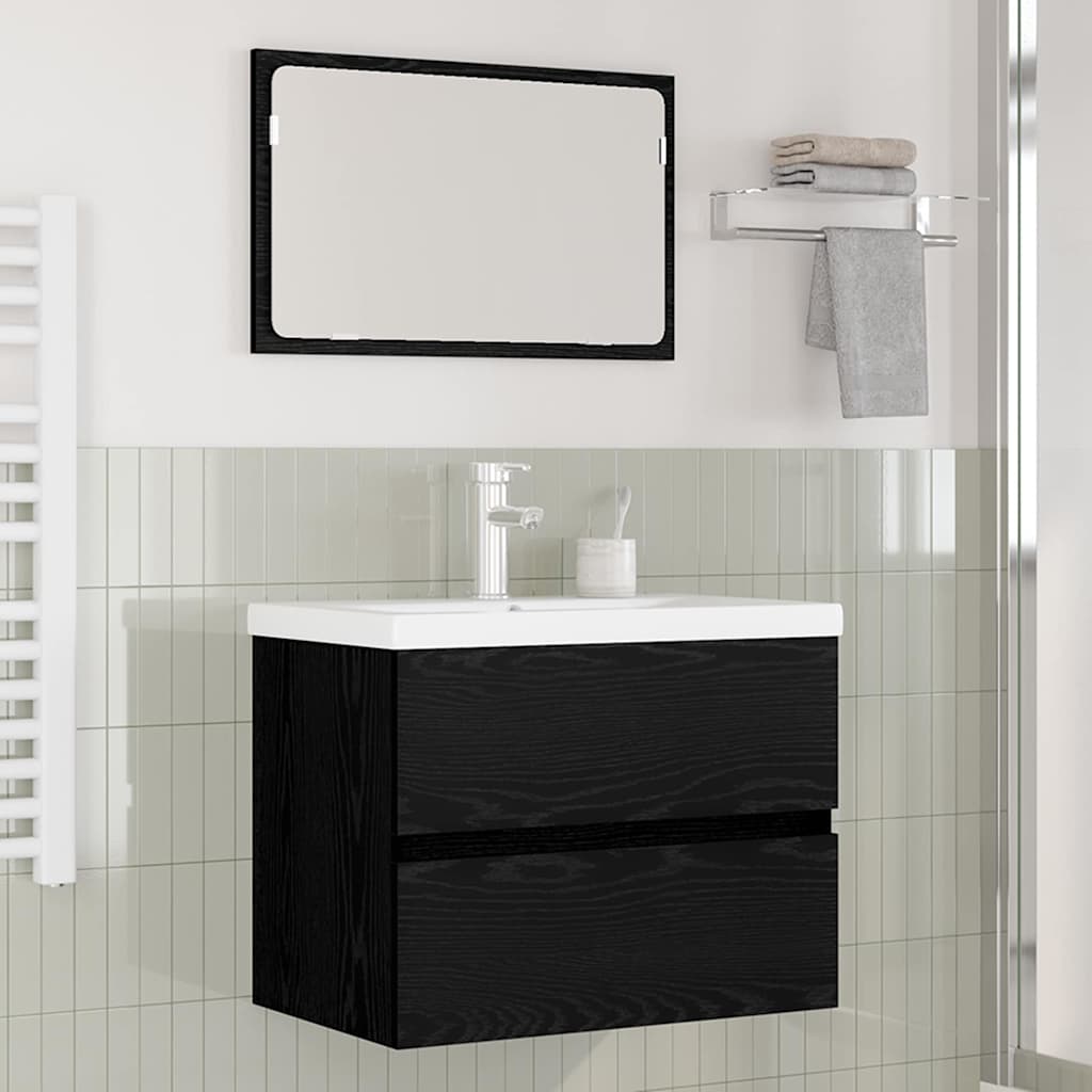 Set di mobili per il bagno 3 pcs Rovere Nero Legno multistrato