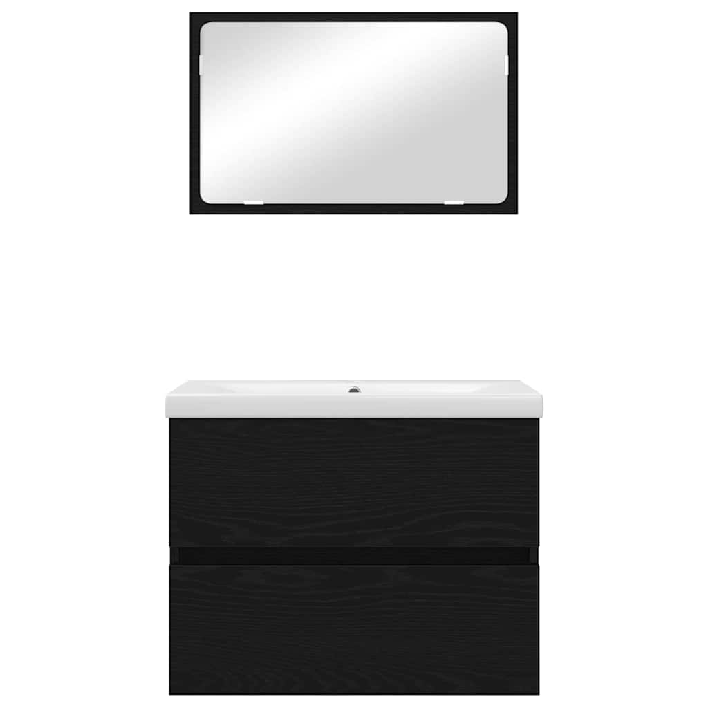 Set di mobili per il bagno 3 pcs Rovere Nero Legno multistrato | homemem39