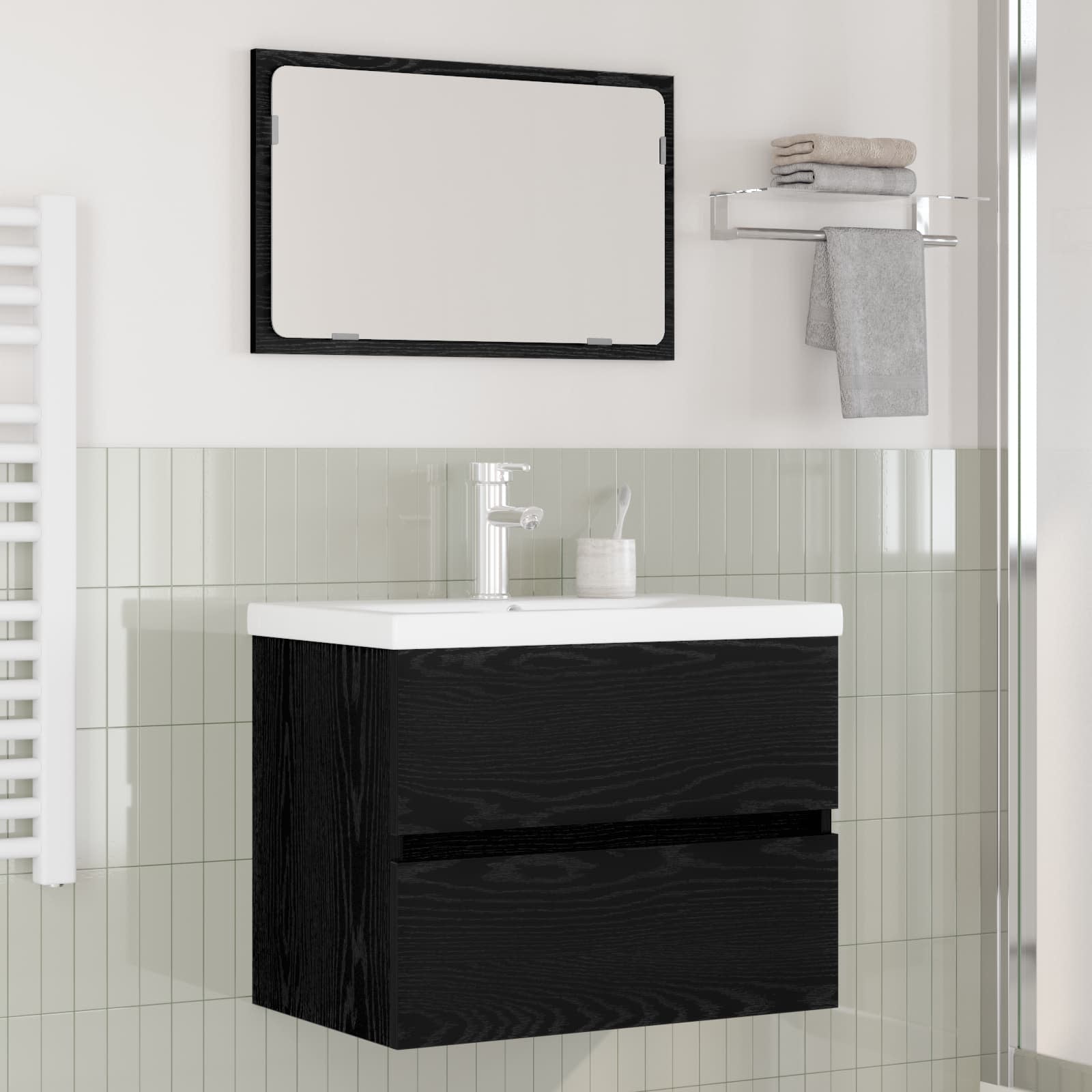 Set di mobili per il bagno 3 pcs Rovere Nero Legno multistrato | homemem39