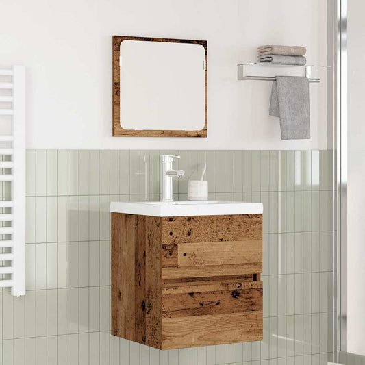 Set di mobili per il bagno 2 pcs Legno Antico e Bianco | homemem39
