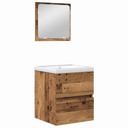 Set di mobili per il bagno 2 pcs Legno Antico e Bianco | homemem39