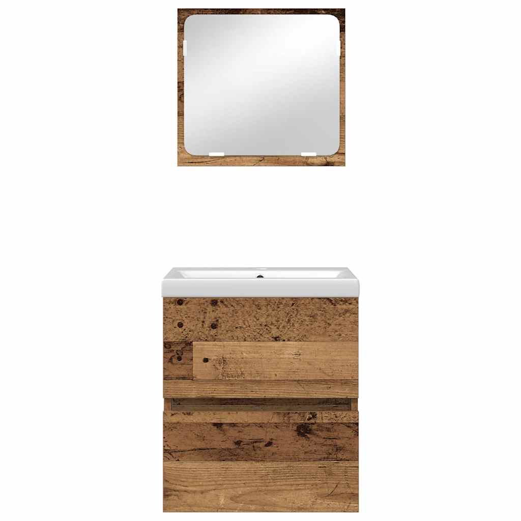 Set di mobili per il bagno 2 pcs Legno Antico e Bianco | homemem39