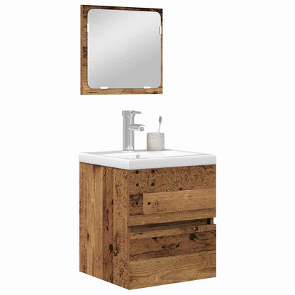 Set di mobili per il bagno 2 pcs Legno Antico e Bianco